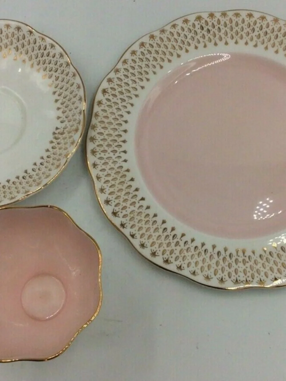Queen Anne England Bone China Pink & Gold Tea Trio Cup Saucer Plate